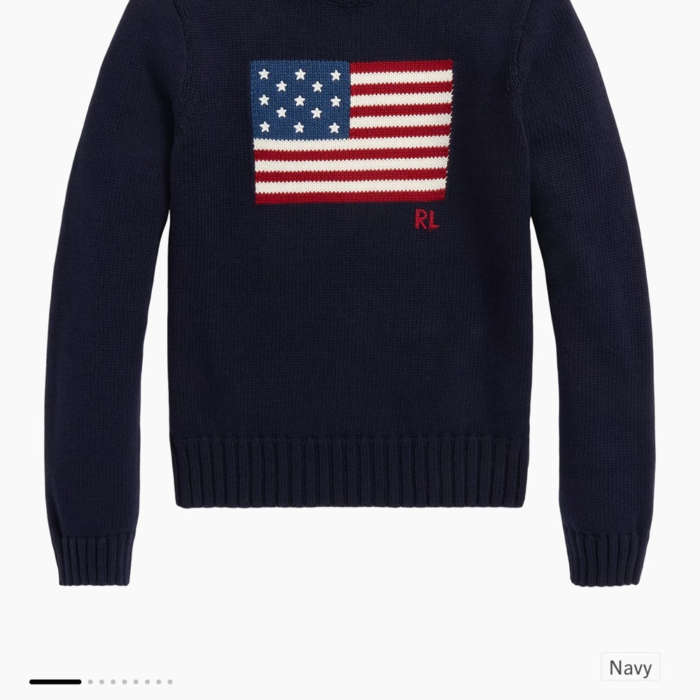 Ralph Lauren Blue Crew Neck Sweater with Flag Design